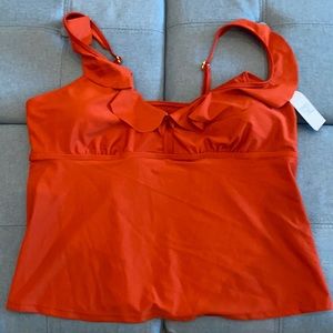 Time and Tru Rust Red Ruffle Tankini Top